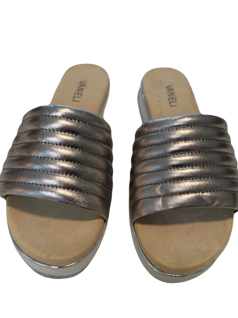 Vaneli Silver Metallic Ribbed Slip-On Slides